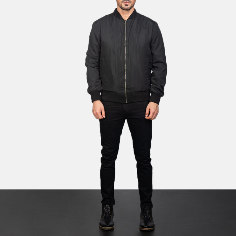 Mens Zack Black Bomber Jacket-2-1599208011687